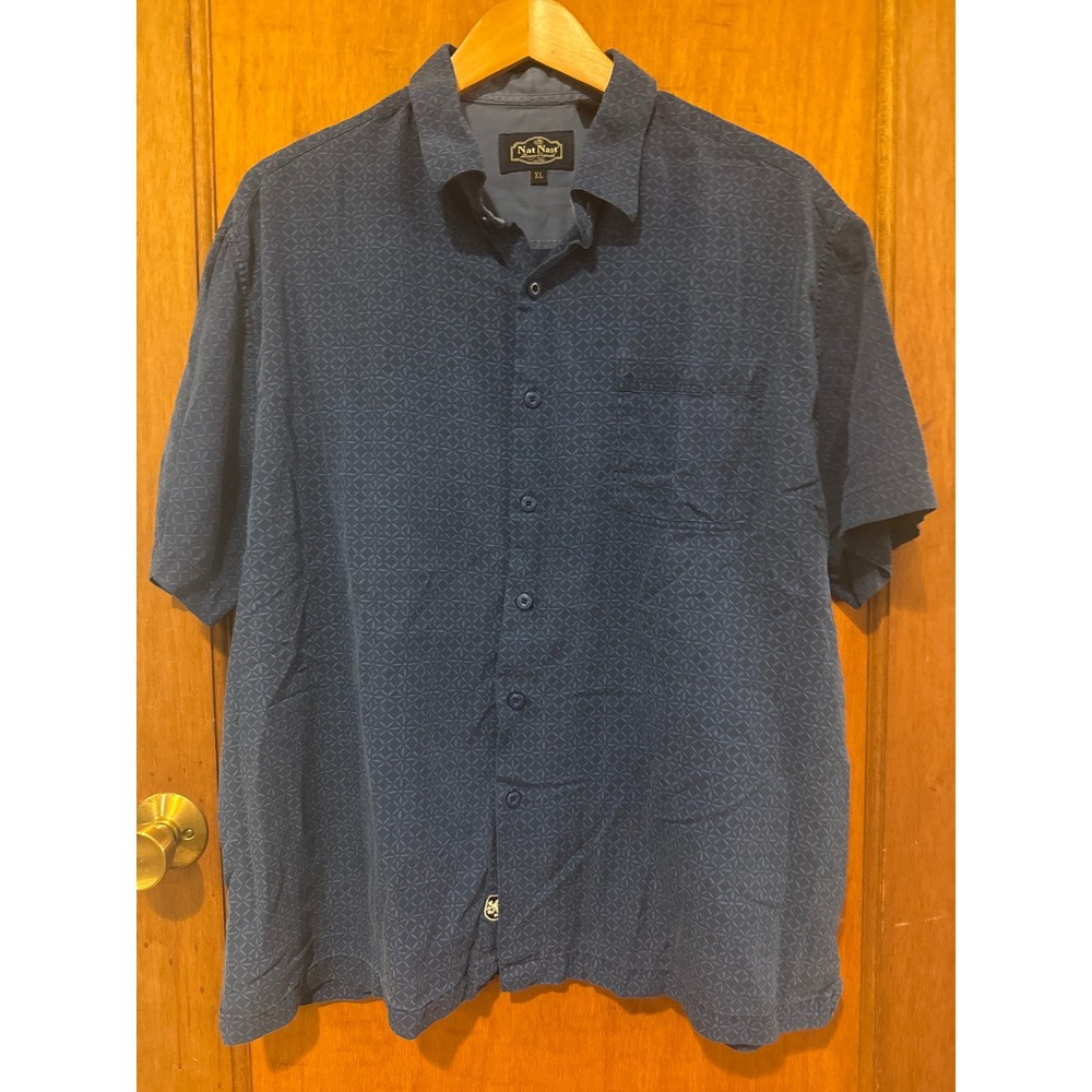 Nat Nast XL silk cotton mens blue button down Luxury Originals short sleeve navy